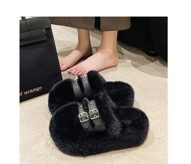 Sandals Buckled Fleece Platform
