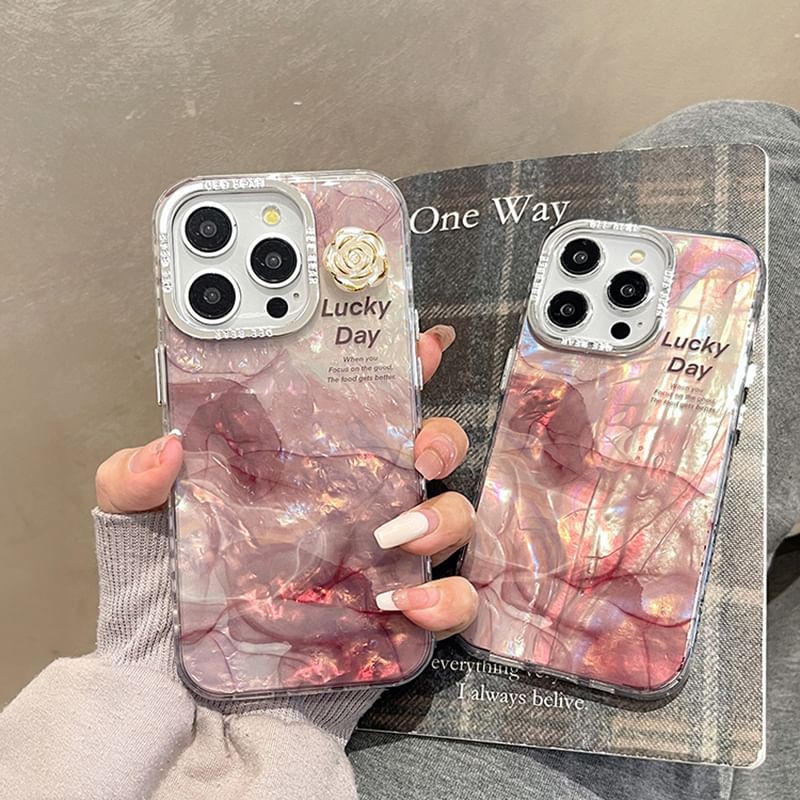 Marble Print Floral Case Phone