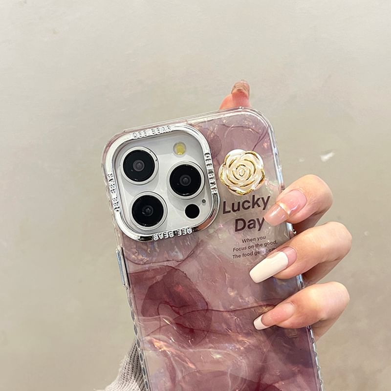 Marble Print Floral Case Phone