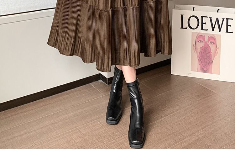 A-Line Elastic Skirt Tiered Midi Plain Velvet Waist