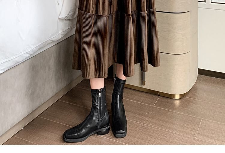 A-Line Elastic Skirt Tiered Midi Plain Velvet Waist
