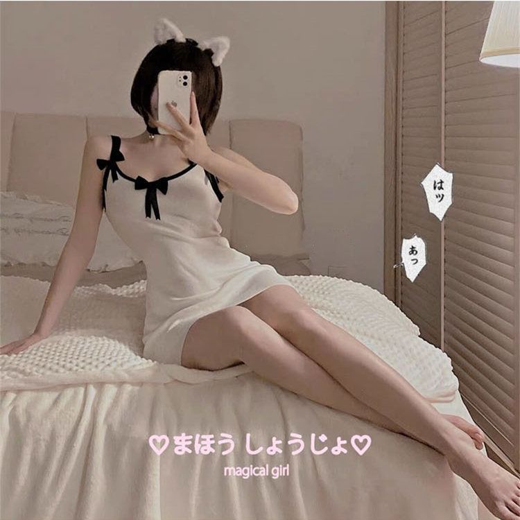 Strap Contrast Dress Trim Bodycon Mini Spaghetti Bow