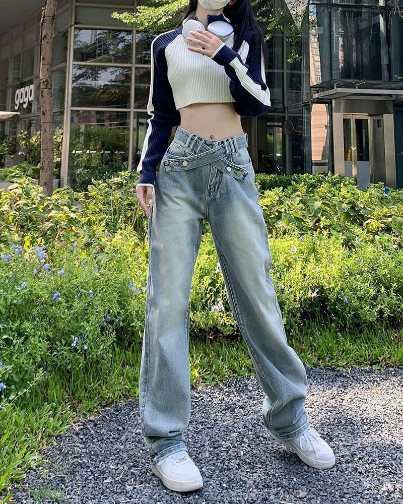 Mid Fit Jeans Washed Rise Loose