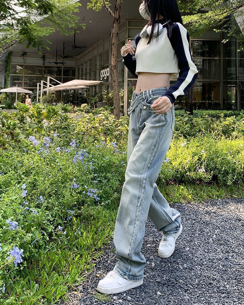 Mid Fit Jeans Washed Rise Loose
