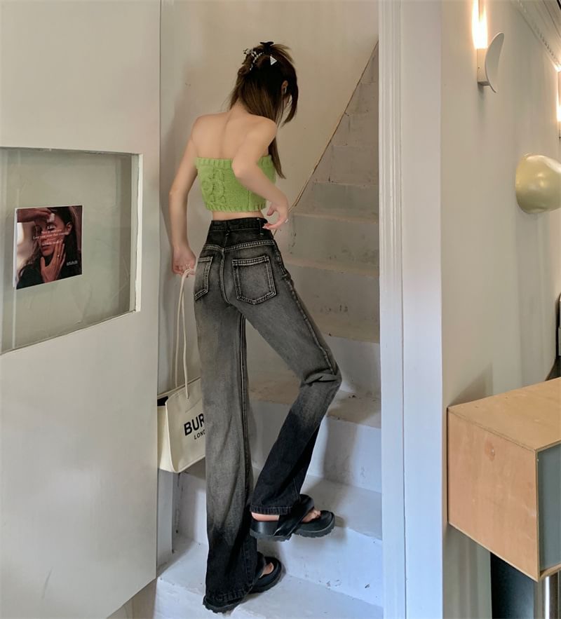 Washed Loose Waist High Gradient Fit Jeans