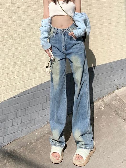 Wide Waist High Washed Leg Jeans