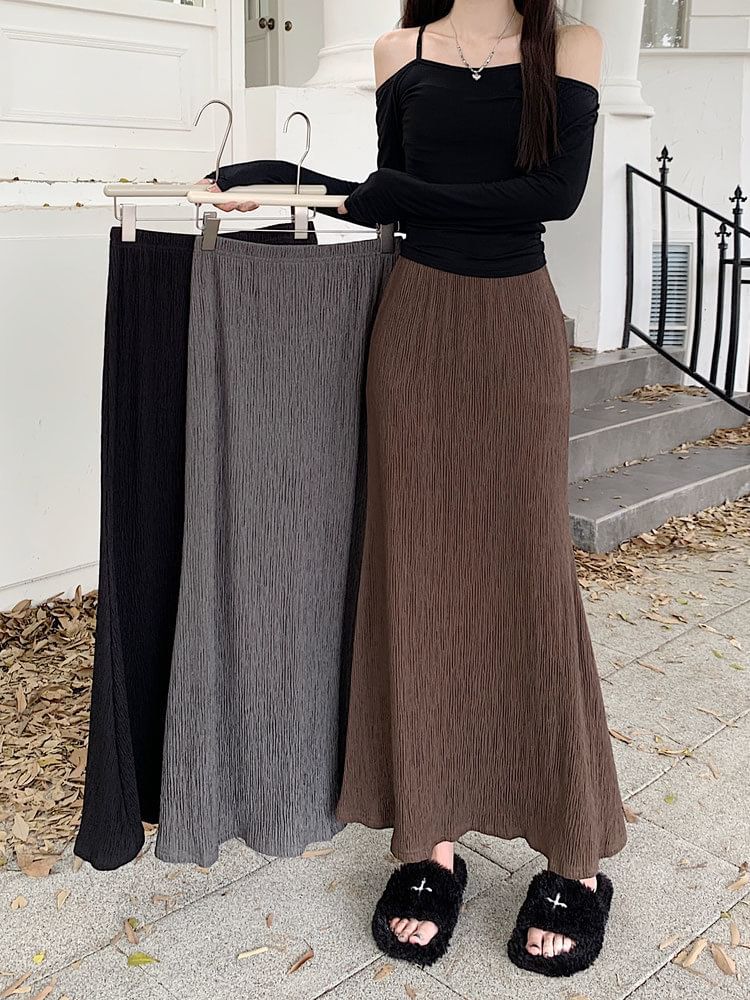 A-Line Waist Plain Midi Elastic Skirt