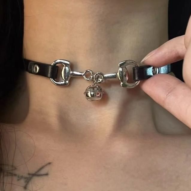 Leather Faux Choker Bell