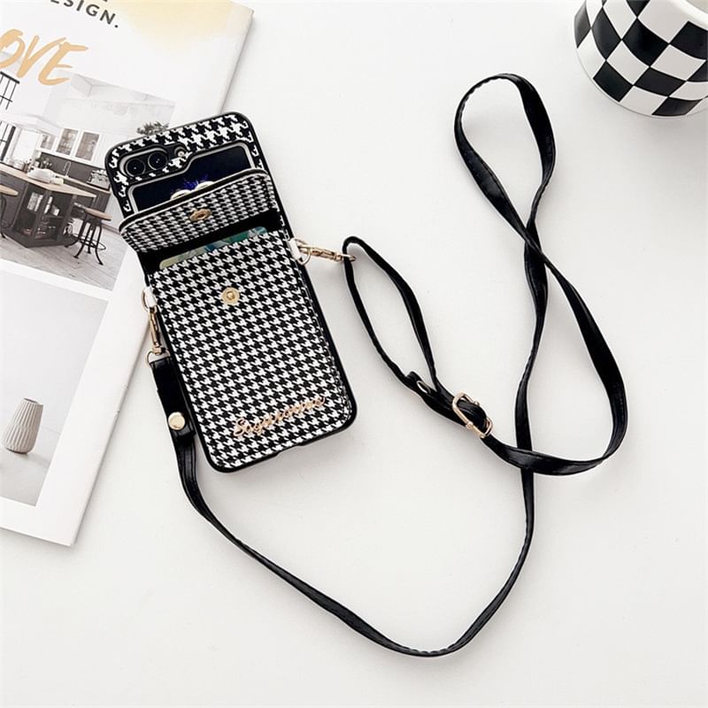Case Pearl Lanyard Houndstooth Phone Faux Cat