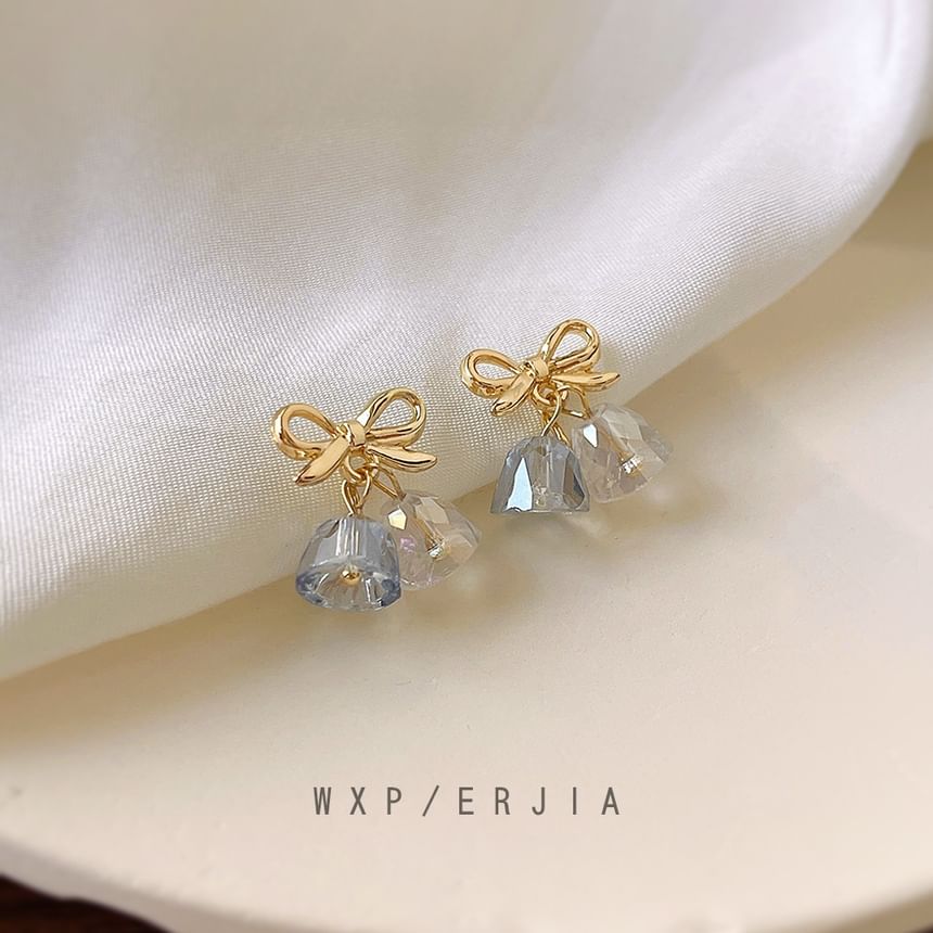 Faux Bow Drop Clip-On Earring Crystal