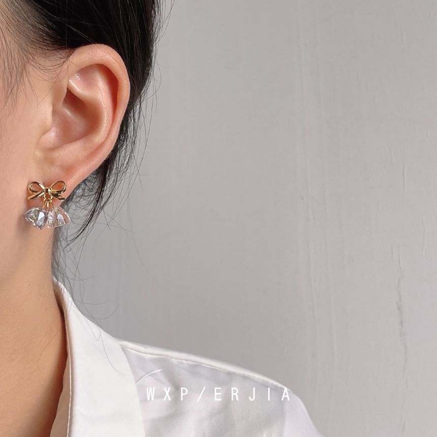 Faux Bow Drop Clip-On Earring Crystal