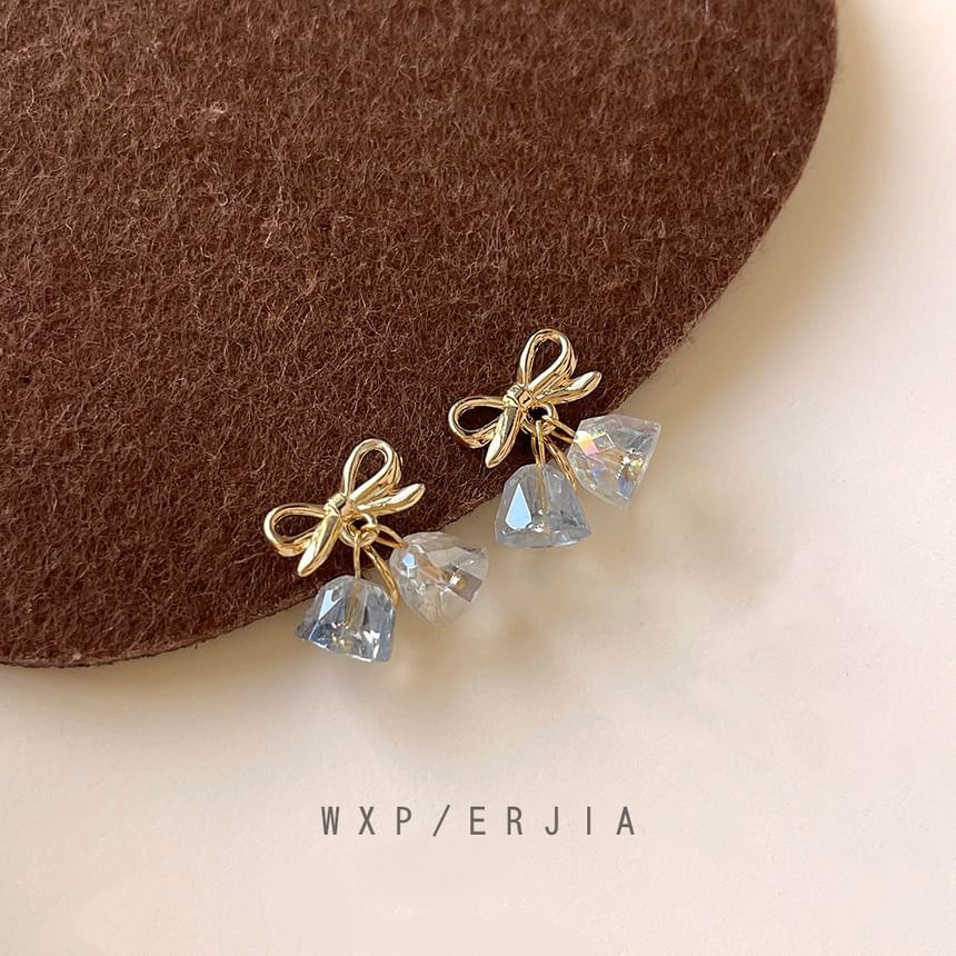 Faux Bow Drop Clip-On Earring Crystal