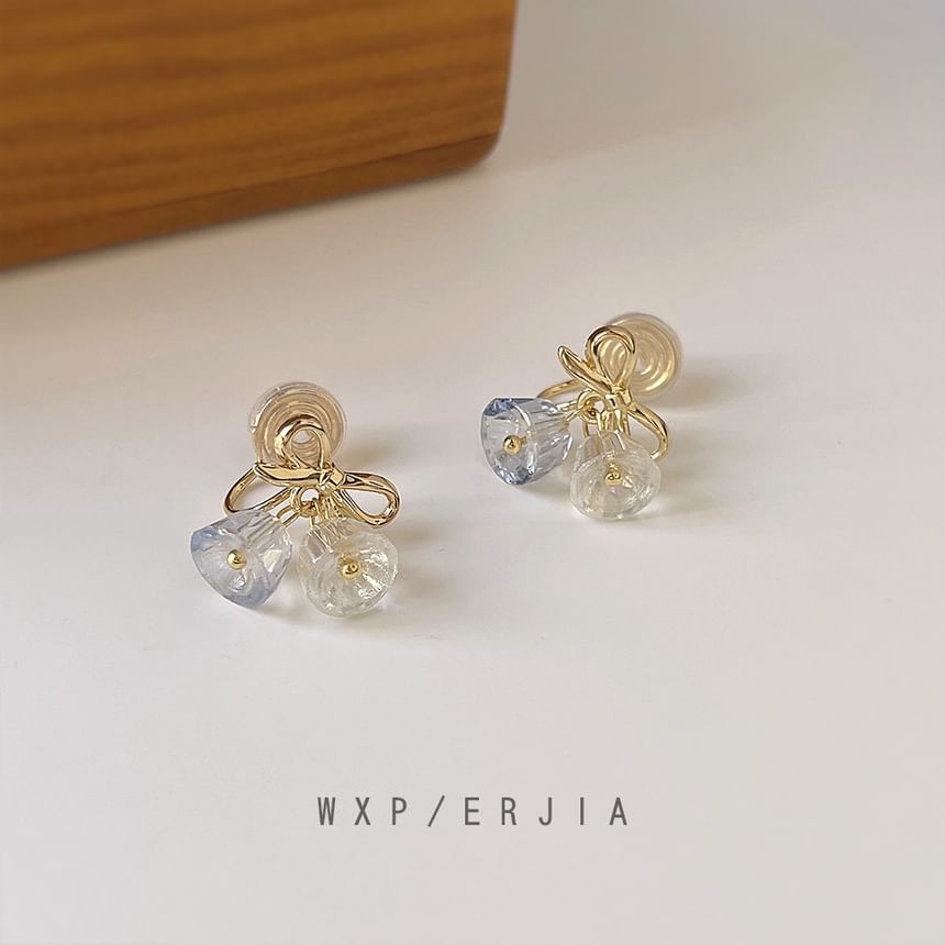 Faux Bow Drop Clip-On Earring Crystal