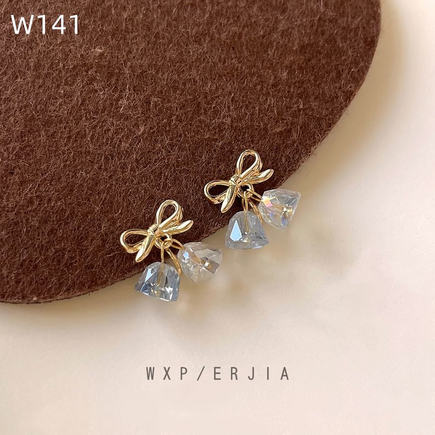 Faux Bow Drop Clip-On Earring Crystal