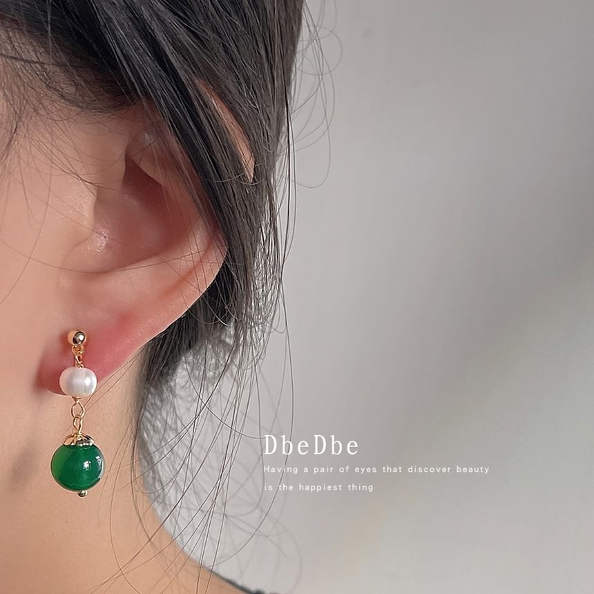 Drop Gemstone Earring Pearl Clip-On Faux