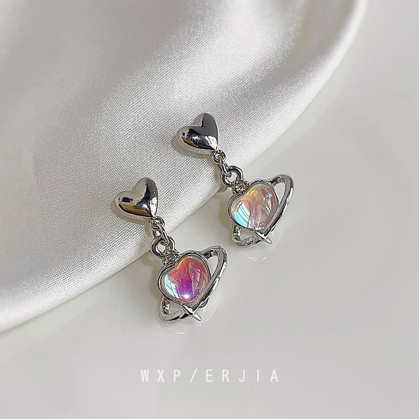 Earring Drop Clip-On Heart Gemstone