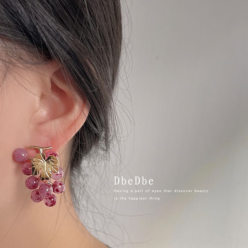Drop Earring Gemstone Clip-On Grape