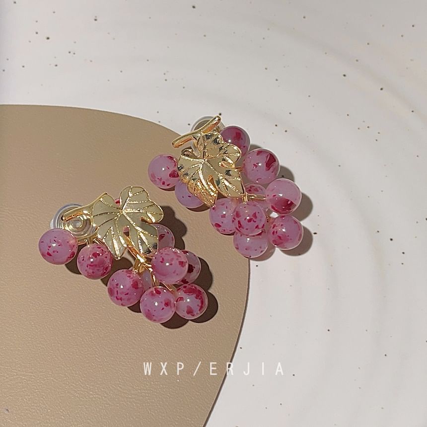 Drop Earring Gemstone Clip-On Grape