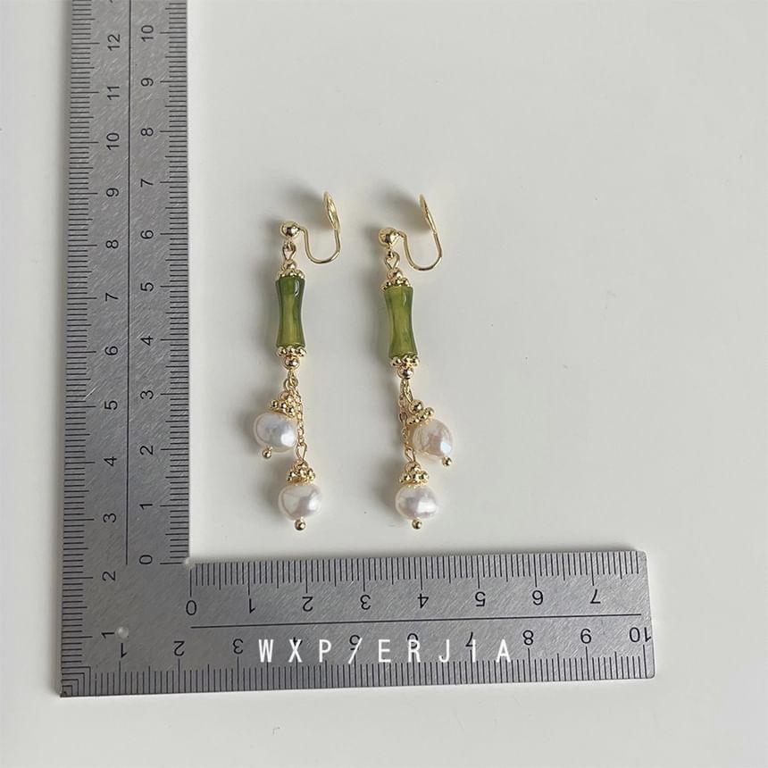 Earring Drop Pearl Clip-On Bamboo Faux