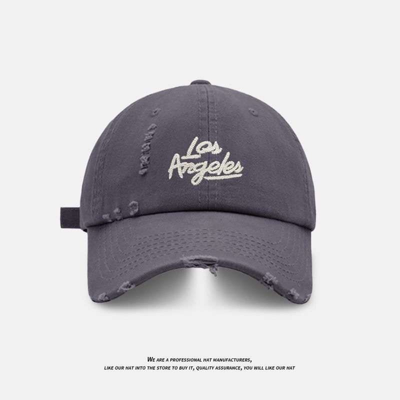 Lettering Baseball Cap Distressed Embroidered