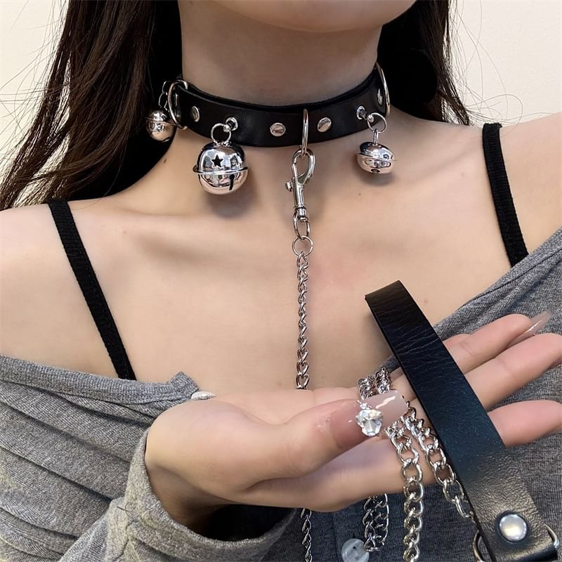 Wholesale Sample Bell Faux Leather Choker / Leash