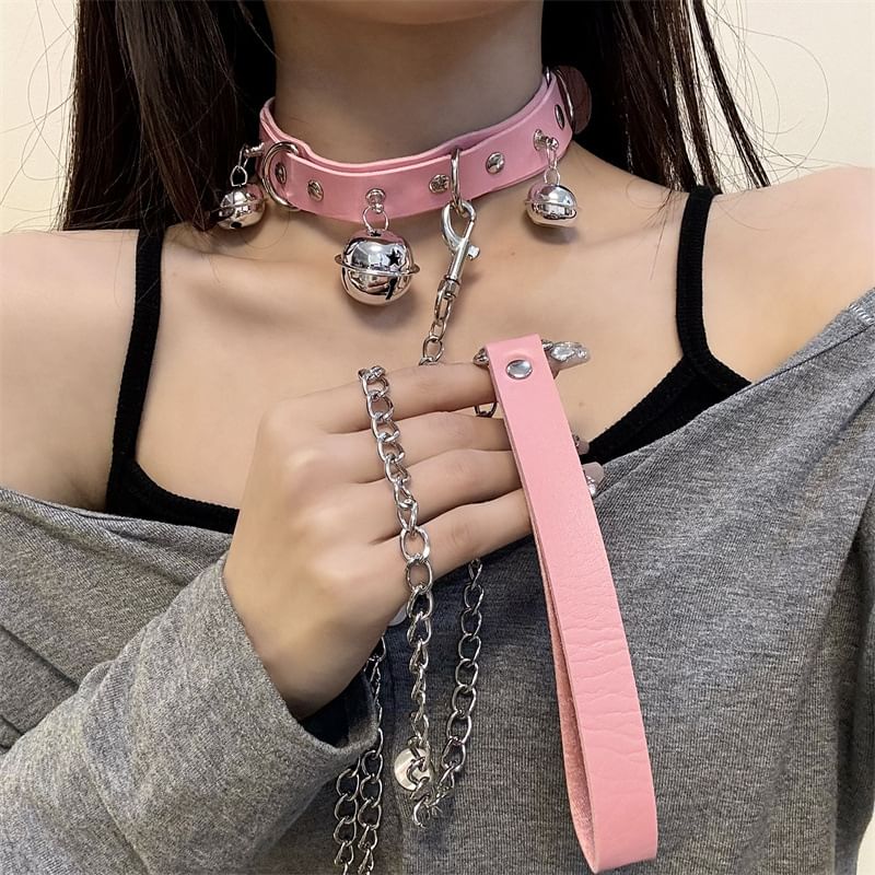 Wholesale Sample Bell Faux Leather Choker / Leash