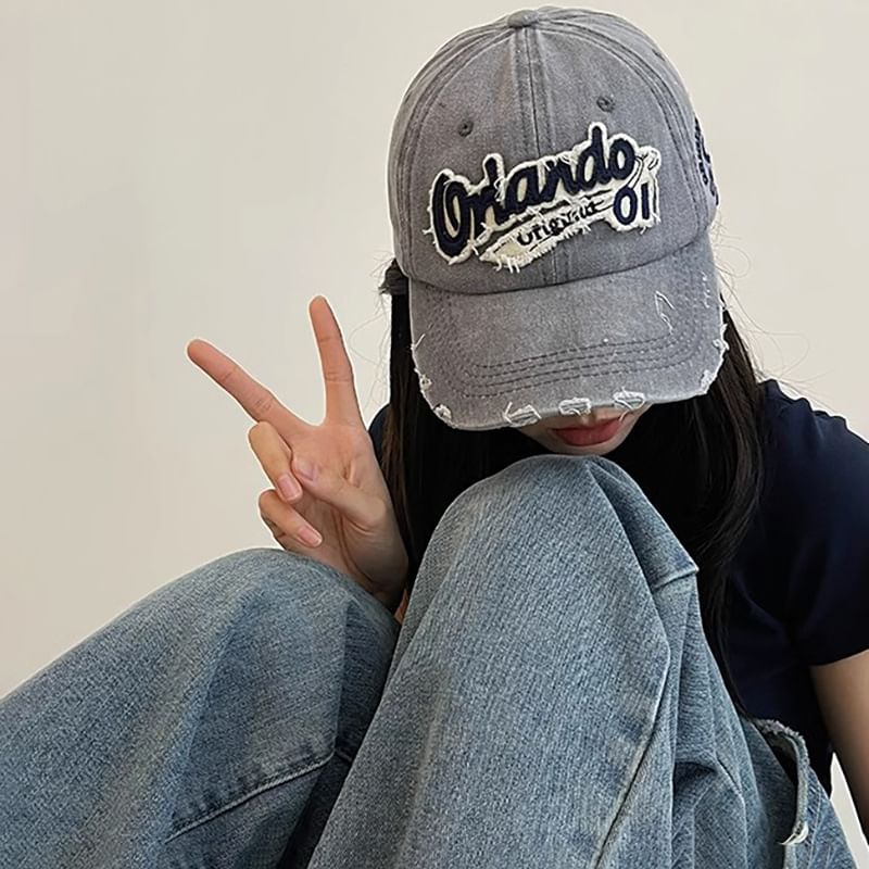 Baseball Cap Distressed Applique Lettering