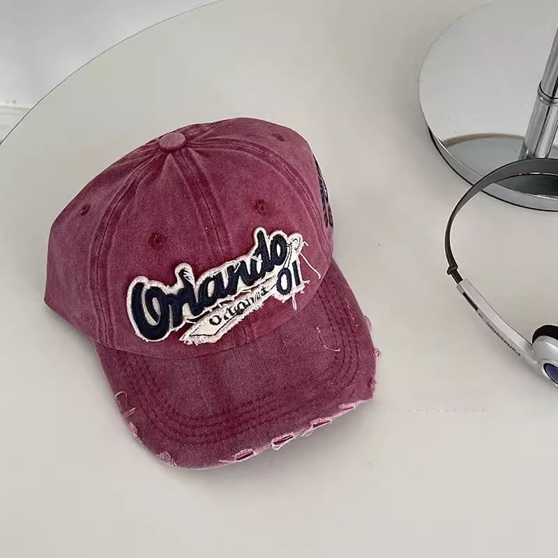 Baseball Cap Distressed Applique Lettering