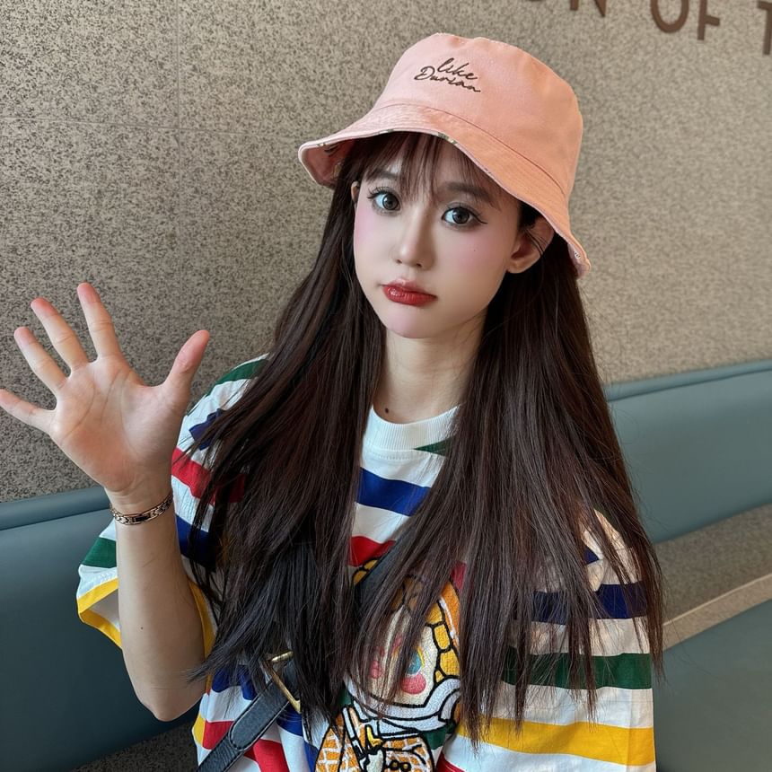 Embroidered Bucket Hat Lettering Reversible