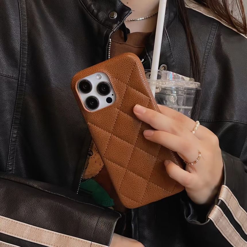 Leather Phone Case Faux Quilted