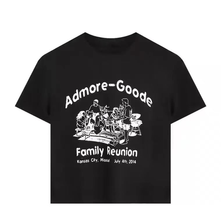 Short-Sleeve Neck Print T-Shirt Crop Lettering Crew