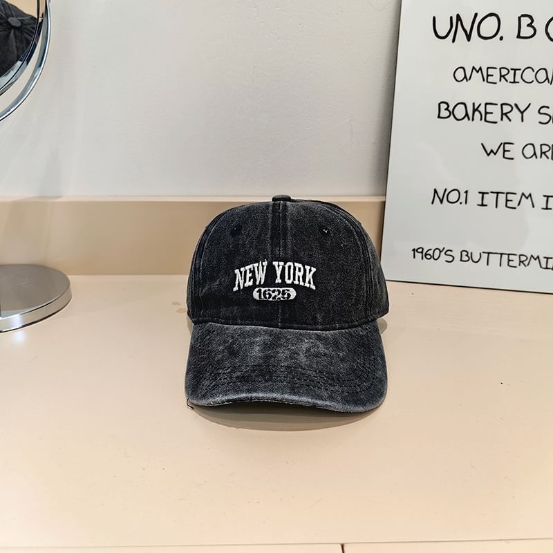 Lettering Baseball Washed Cap Embroidered