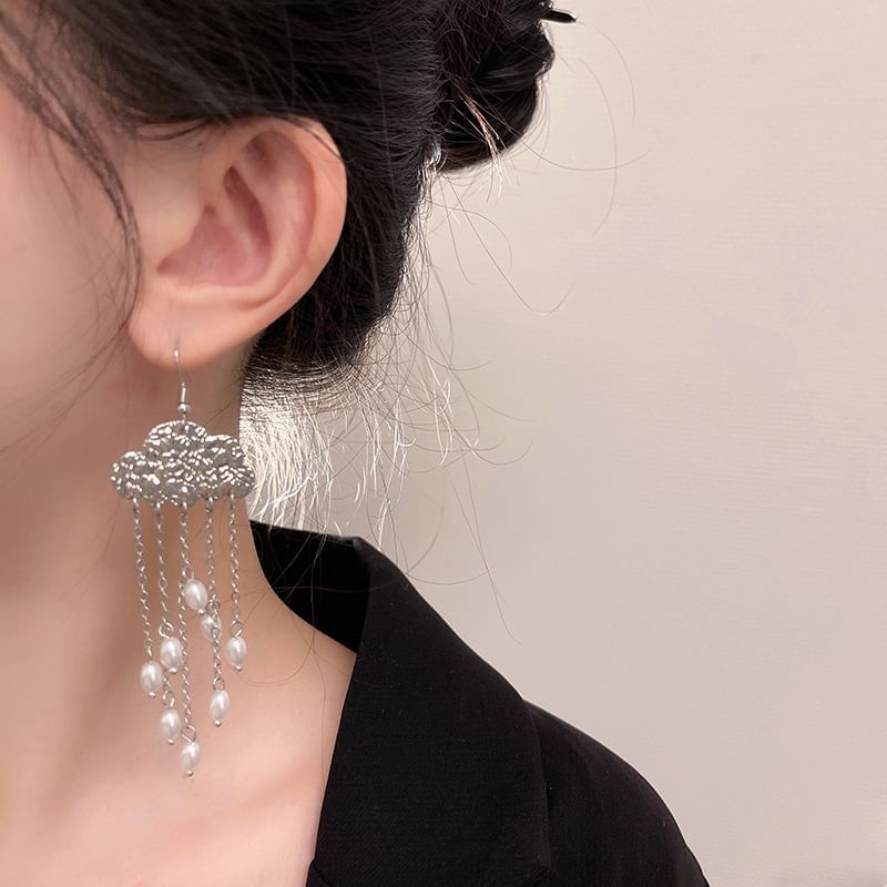 Pearl Hair Chandelier Stick Alloy Faux Earring Floral /