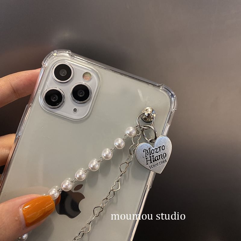 Phone Heart Case Strap Faux Pearl