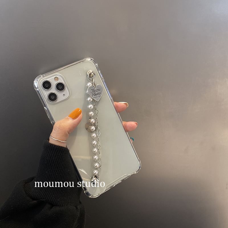 Phone Heart Case Strap Faux Pearl