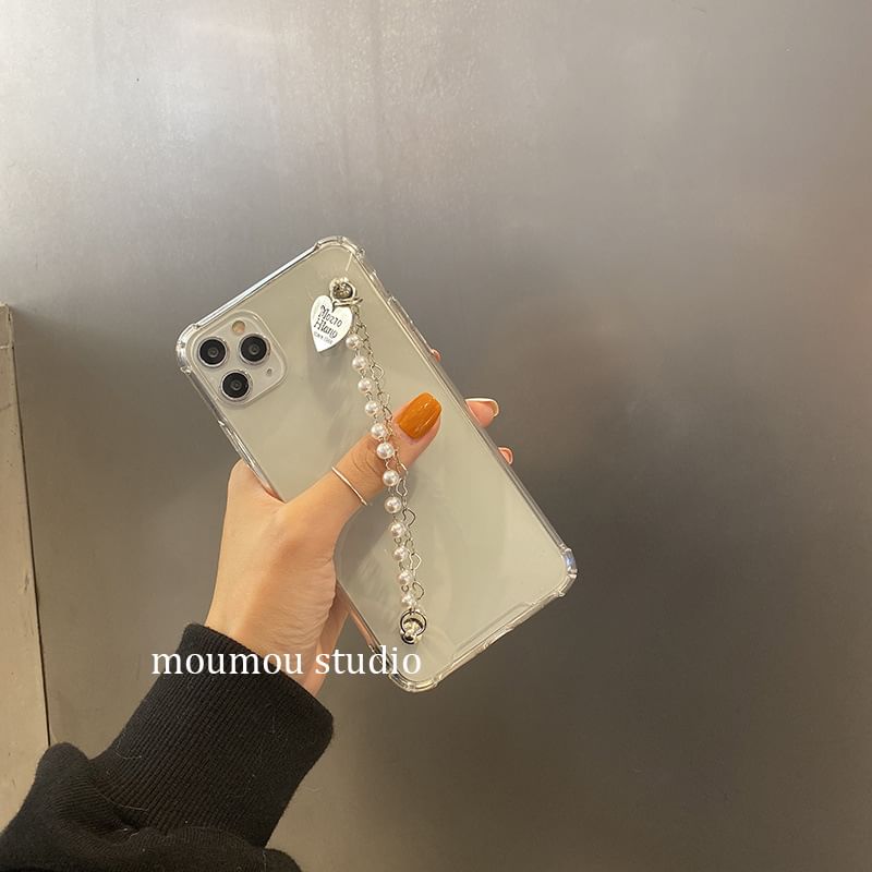 Phone Heart Case Strap Faux Pearl