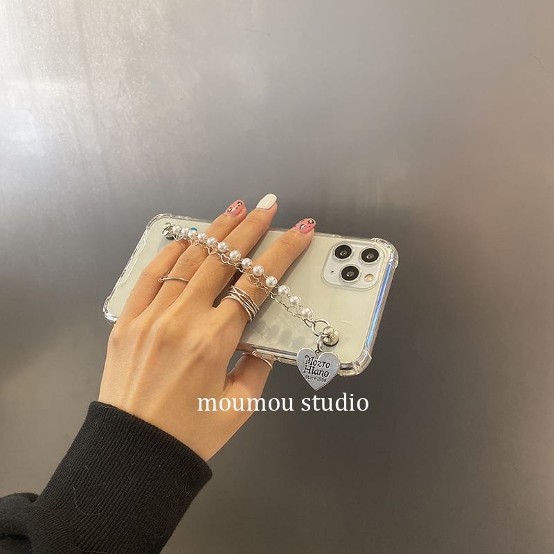 Phone Heart Case Strap Faux Pearl