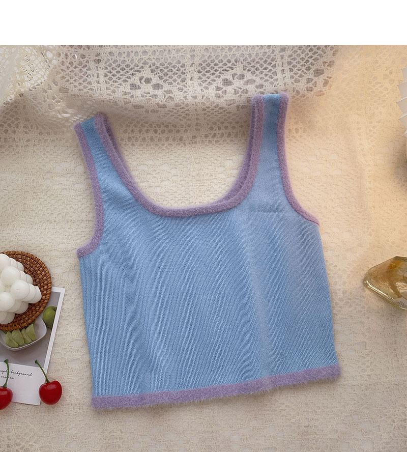 Contrast Crop Top Neck Scoop Trim Knit