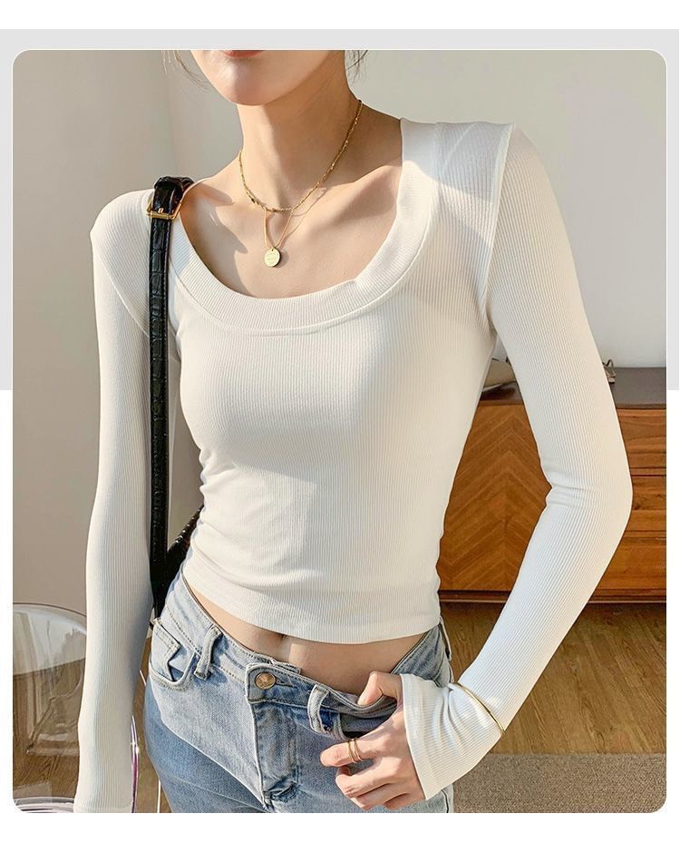 Plain Long-Sleeve Scoop Neck T-Shirt