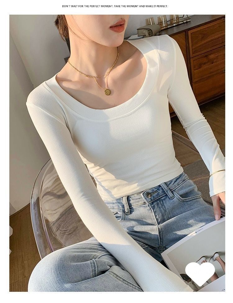 Plain Long-Sleeve Scoop Neck T-Shirt