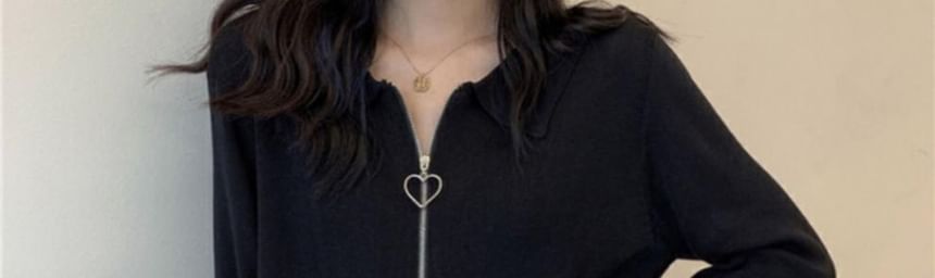 Zip Collared Cardigan Plain