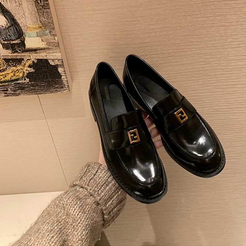 Faux Leather Buckled Loafers