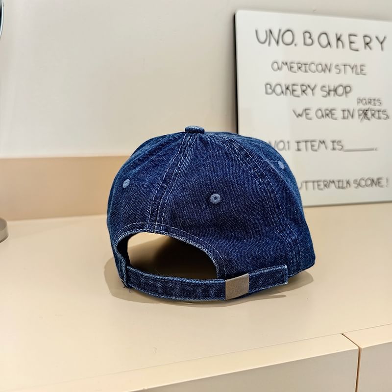 Lettering Baseball Denim Embroidered Distressed Cap