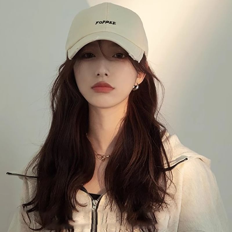 Lettering Baseball Distressed Cap Embroidered