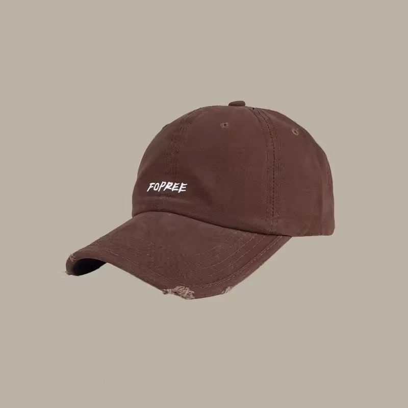 Lettering Baseball Distressed Cap Embroidered