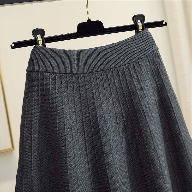 Waist Skirt A-Line Midi High Printed Knit