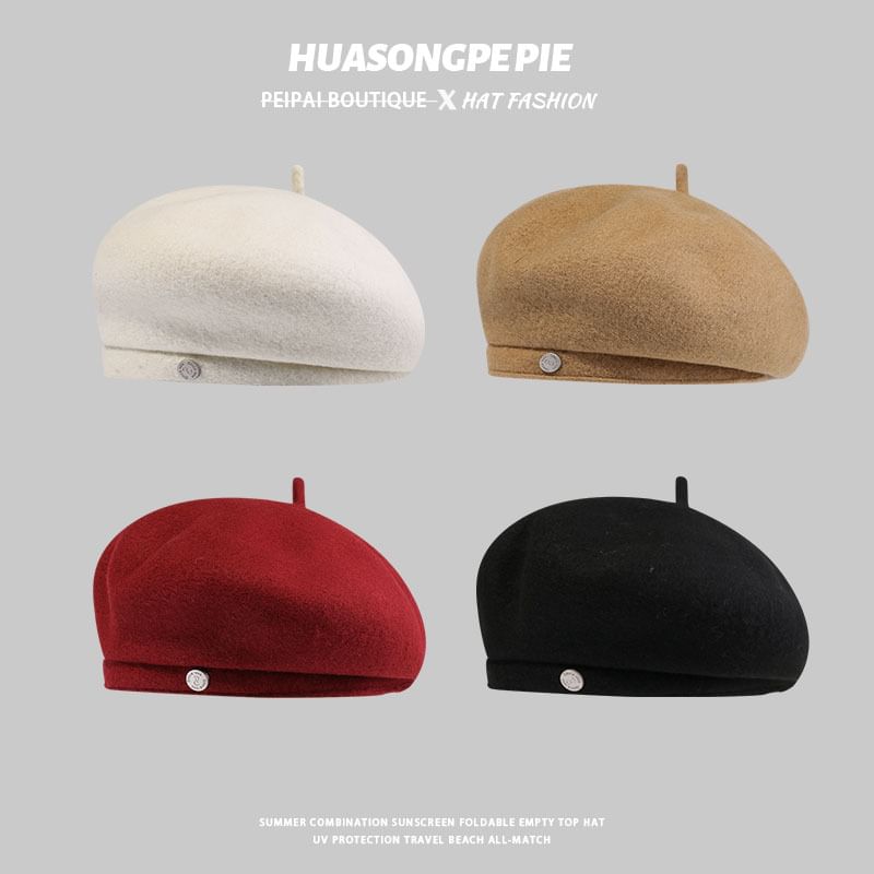 Wool Disc Metal Beret Hat