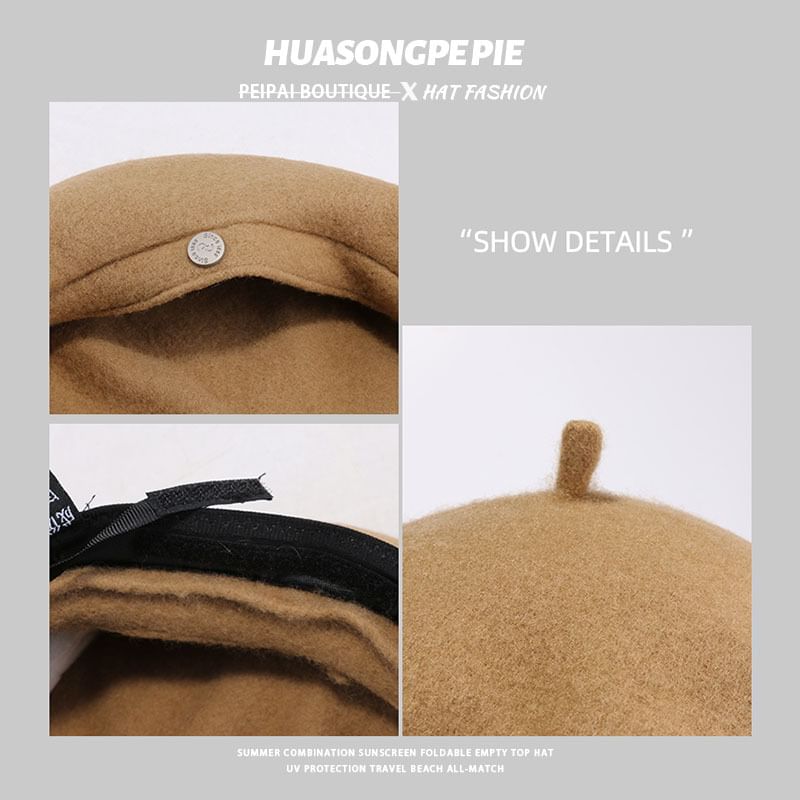 Wool Disc Metal Beret Hat