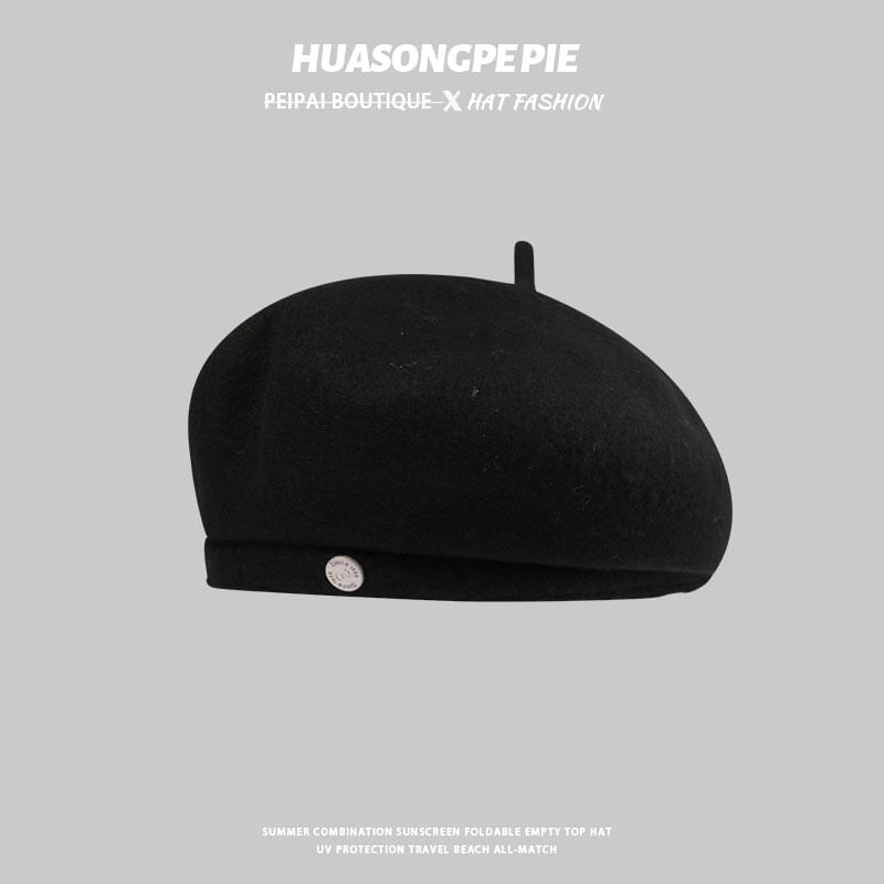 Wool Disc Metal Beret Hat