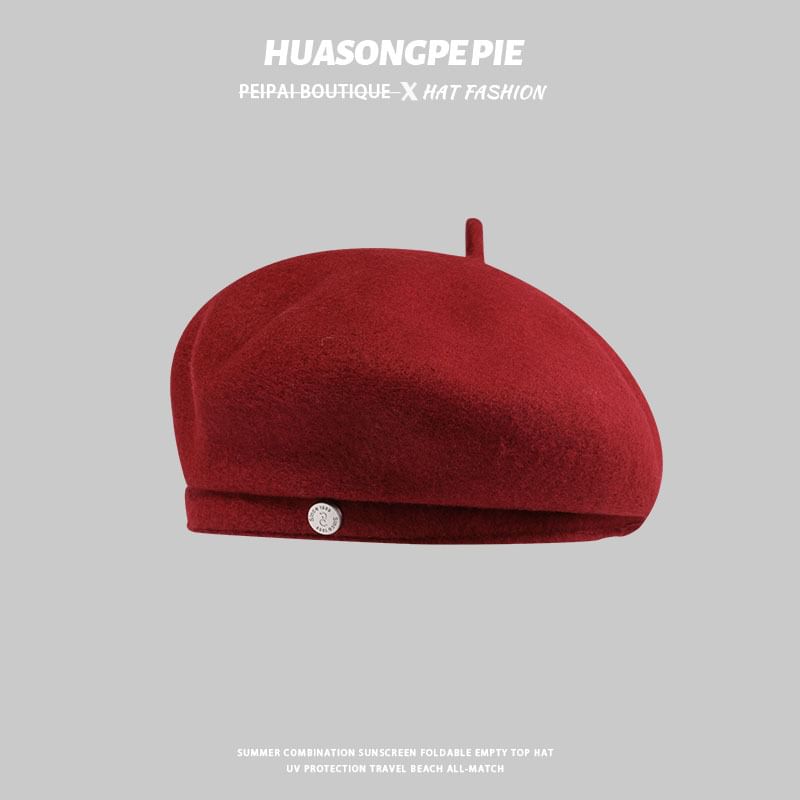 Wool Disc Metal Beret Hat